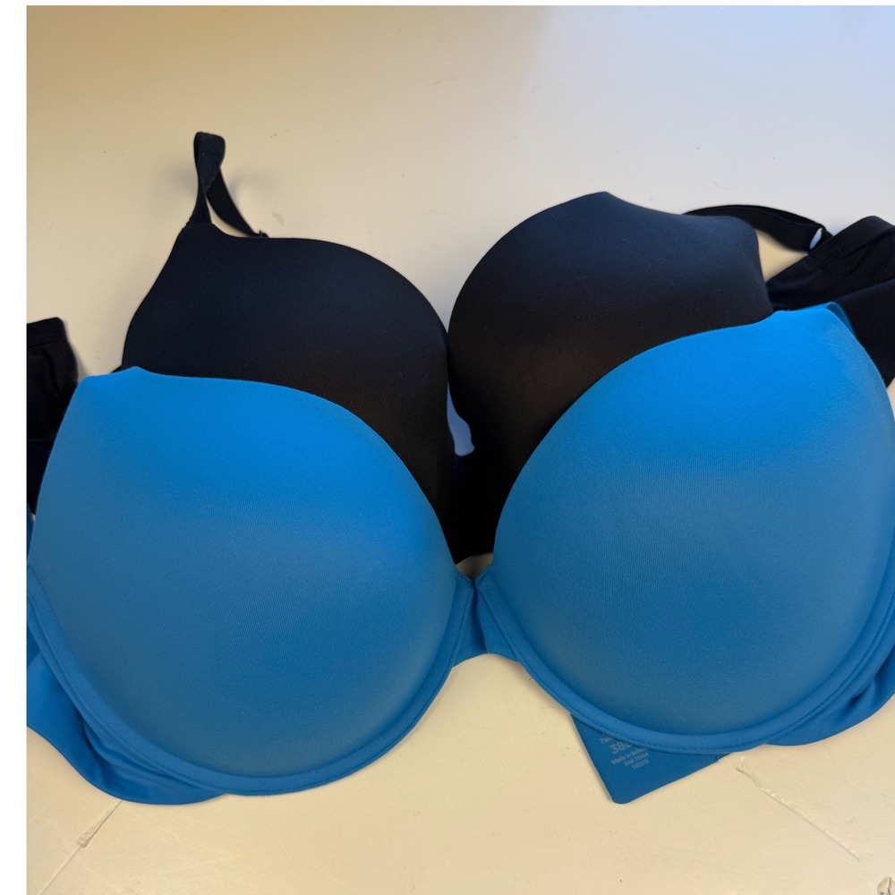 Lot of 2 38DD bras Soma Embraceable Push Up & Auden T-Shirt Bra Blue Black